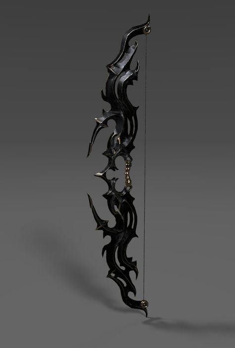 Demon Bow And Arrow, Fantasy Bow Concept Art, Fantasy Bow Art, Fantasy Bow Design, Claymore Design Ideas, Bow Rpg, Bow Fantasy, Fantasy Bow, Archer Characters