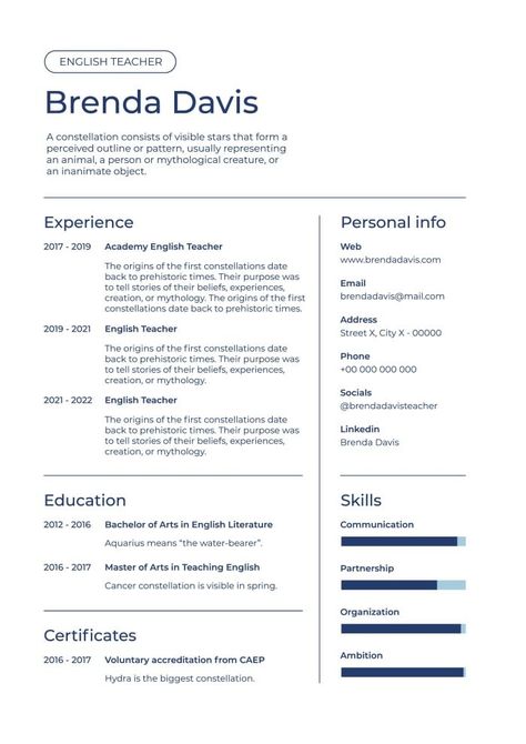 Simple English Teacher Resume Resume Layout, Teacher Resume Template, Teacher Resume, Used Tools, English Teacher, Focus On Yourself, Resume Template, Business Branding, Free Graphic Design