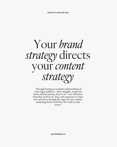 I am going to give you a little content pillar reality check… ⁠ ⁠ We need to say goodbye to the generic content pillars 👋🏼 Yes and I am talking:⁠ ⁠ - Educational⁠ - Inspirational⁠ - Entertain⁠ (and any others)⁠ ⁠ Because they are killing your content.⁠ ⁠ If your content pillars focus solely on educating, inspiring, and entertaining your audience, you're missing the crucial element of showing them what they need to see, hear, and experience to drive sales.⁠ ⁠ Swipe to find out what your conten... Brand Identity Board, Content Pillars, Social Media Marketing Content, Social Media Marketing Business, Brand Strategist, Instagram Feed Ideas, To Say Goodbye, Branding Design Inspiration, Online Wall Art