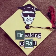 Breaking bad graduation cap Graduation Hairstyles With Cap, Funny Graduation Caps, Creative Graduation Caps, Graduation Cap Ideas, College Grad Cap Ideas, Graduation Cap Decoration Diy, High School Graduation Cap, College Graduation Cap Decoration, Grad Hat