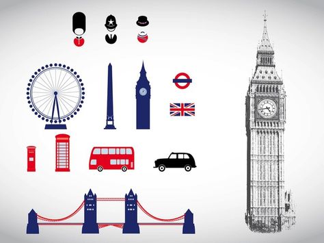 London Symbols, Underground Tattoo, Symbols Tattoo, London Drawing, London Icons, British Things, London Logo, London Tattoo, Free Vector Illustration