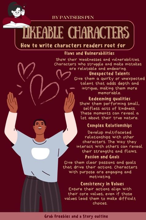 Tips on How to write characters your readers for your novel Character Builder Template, Notion Character, Likable Characters, Library Notion, Write Characters, Journal Library, Character Sheet Writing, Notion Ideas, Writing Inspiration Tips