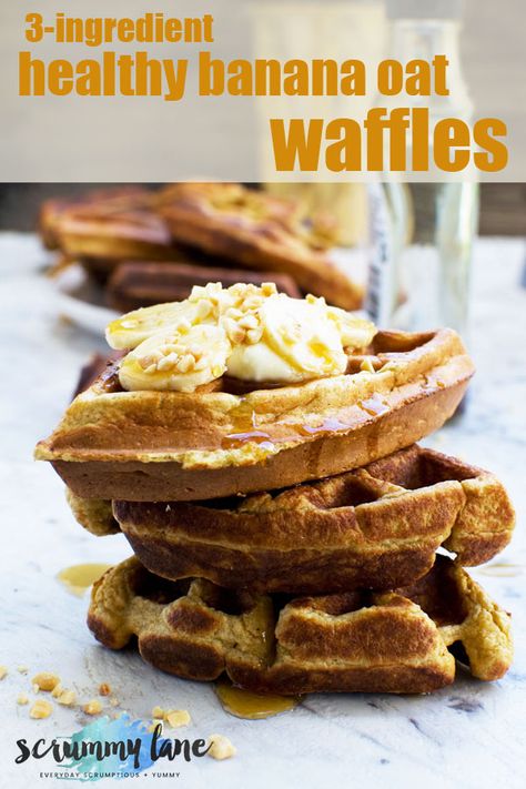 Life-changing breakfast waffles? Seriously? Yep! These healthy banana bread breakfast waffles are made with just 3 ingredients: bananas, oats, eggs. On the table in just 10 minutes. #bananas #ripebananas #waffles #breakfast #oats #scrummylane #healthybreakfast #bananabread Banana Waffle Recipe, Banana Bread Breakfast, Oatmeal Waffles, Waffles Breakfast, Breakfast Oats, Healthy Waffles, Banana Waffles, Egg Waffle, Waffle Maker Recipes