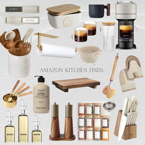 Amazon Kitchen Aesthetic, Aesthetic Kitchen Must Haves, Amazon Finds House Decor, Organic Modern Apartment Kitchen, Japandi Amazon Finds, Apartment Needs Amazon, Kitchen Decorating Ideas Black And White, Amazon Home Inspiration, Apartment Decorating Amazon