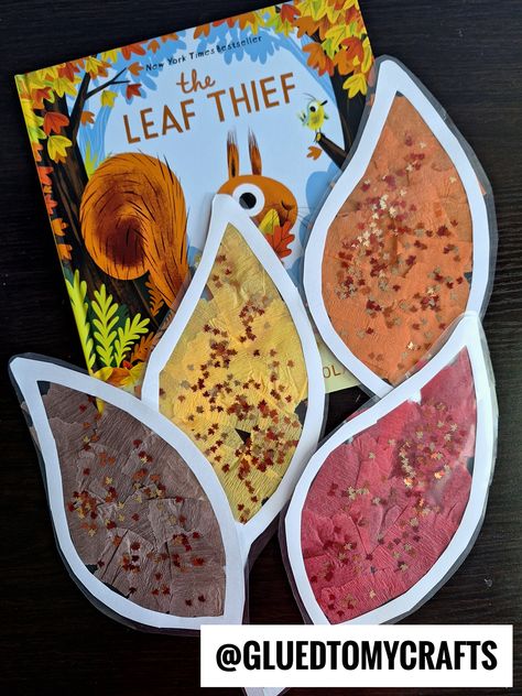 Leaf Suncatcher Craft Idea For Kids Fall Leaf Kids Craft, Craft Fall Kids, Leaf Suncatchers Preschool, Fletcher And The Falling Leaves Craft, Leaf Suncatcher For Kids, The Leaf Theif Craft, Leaf Thief Craft, The Leaf Thief Activities Preschool, Leaf Crafts Preschool