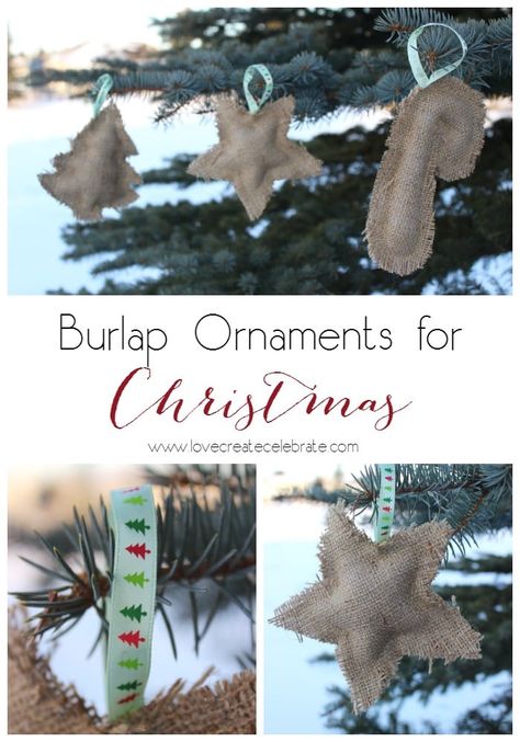 Burlap Ornaments Burlap Christmas Ornaments, Popsicle Stick Christmas Crafts, Burlap Ornaments, Easy Christmas Craft, Beach Christmas Decorations, Glitter Ornaments Diy, Winter Diy Crafts, Burlap Wreath Diy, Burlap Christmas Tree