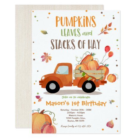 Truck 1st Birthday Party, 1st Birthday Party Boy, Truck With Pumpkins, Pumpkin Patch Birthday, Fall Birthday Party, Pumpkin 1st Birthdays, Red Pumpkins, Truck Birthday Party, Fall Birthday Parties