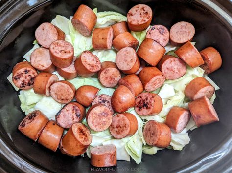 Slow Cooker Smoked Sausage & Cabbage - Flavorful Eats Cabbage And Kielbasa Crockpot, Beef Smoked Sausage Recipes Crockpot, Sausage Slow Cooker Recipes, Beef Smoked Sausage Recipe, Smoked Sausage Cabbage, Kielbasa Crockpot, Slow Cooker Sausage Recipes, Slow Cooker Soup Vegetarian, Cabbage And Smoked Sausage