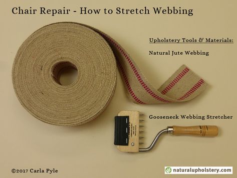 [video] How to Stretch Upholstery Webbing using a Gooseneck Stretcher - NaturalUpholstery.com Patio Chair Repair, Upholstery Webbing, Diy Furniture Repair, Chair Restoration, Upholstery Tools, Patchwork Furniture, Restoring Furniture, Upholstery Trends, Diy Upholstery