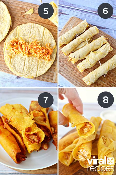 Buffalo Chicken Taquitos Fried, Buffalo Chicken Dip Taquitos, Buffalo Chicken Taquitos Corn Tortillas, Buffalo Chicken Flautas, Buffalo Taquitos, Buffalo Chicken Taquitos, Walking Tacos Recipe, Homemade Taquitos, Bean And Cheese Burrito