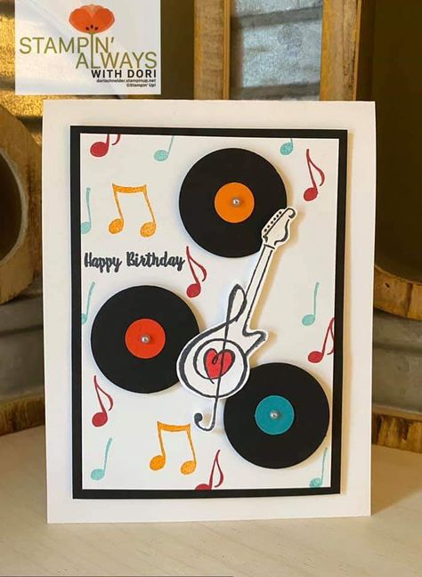 Music Birthday Cards For Men, Birthday Cards Music Theme, Musical Cards Handmade, Music Theme Birthday Cards Handmade, Birthday Cards Diy For Men, Mens Homemade Birthday Cards, Birthday Card Music Theme, Music Handmade Cards, Stampin Up Music From The Heart