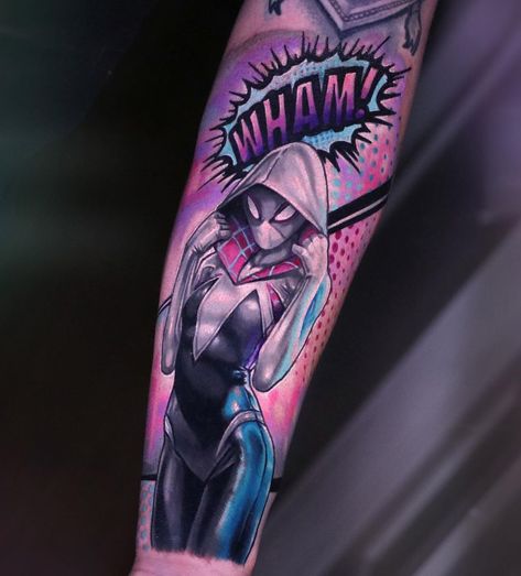 Gwen Tattoo, Spiderman Tattoo, Fruit Tattoo, Verse Tattoos, Comic Tattoo, Marvel Tattoos, Fusion Ink, Spider Tattoo, Tattoo Design Ideas