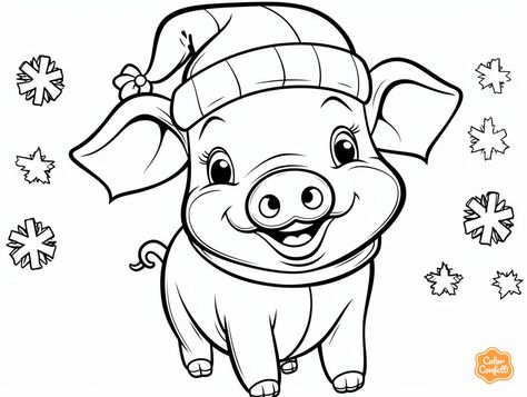 illustration of Christmas pig drawing to color, suitable for children Drawing To Color, Mandala Turtle, Cow Colour, Pig Drawing, Animal Christmas, Christmas Coloring, Cute Pigs, Fantasy Fairy, Christmas Coloring Pages