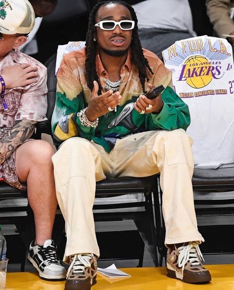 Quavo Outfit from May 21, 2023 | WHAT’S ON THE STAR? Jacques Rapper, Star Sunglasses, Cute Dreads, Save Outfits, Dreadlock Styles, Video Artist, Cute Rappers, Carpenter Pants, Brand Sale