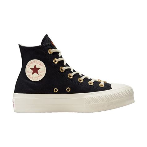 Converse Womens CT Lift Canvas Hi Valentines - Black Platform Chucks, Converse Womens, Chuck Taylor All Star Lift, Custom Converse, Converse Sneakers, Black Platform, Black Wedges, Womens Converse, Black Heart