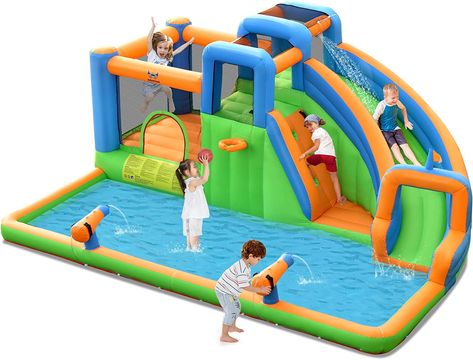 HONEY JOY Inflatable Water Slide, 7 in 1 Giant Water Park Bounce House for Outdoor Backyard, Splash Pool, Water Cannons & Climbing Walls, Blow up Water Slides Inflatables for Kids and Adults Water Bounce House, Kids Water Slide, Bounce Castle, Water Slide Bounce House, House Slide, Inflatable Water Park, Indoor Slides, Splash Park, Inflatable Bounce House