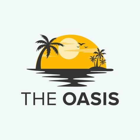 The Oasis Beach Simple Logo Oasis Logo Design, Oasis Aesthetic, Podcast Logos, Oasis Logo, Blog Logo Design, Free Logos, Beach Icon, Water Logo, The Oasis