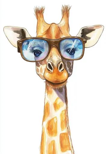 ↑↑↑ Larger size on website 🔸 A watercolor illustration of a giraffe wearing brown-rimmed glasses with blue lenses. The giraffe is Giraffe With Glasses, Curious Expression, Watercolor Giraffe, Giraffe Neck, A Giraffe, The Giraffe, Blue Lenses, Watercolor Illustration, Yellow Color