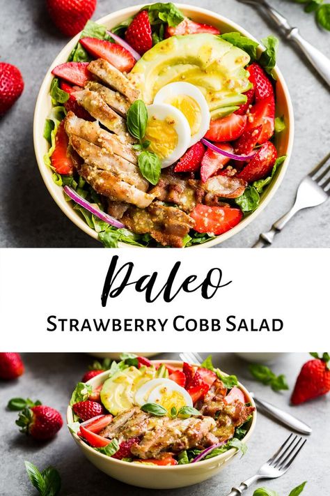 This Paleo Cobb Salad is Whole30 and perfect for berry season! It's easy to make, and always a hit with the flavor packed dressing.     #cleaneating #whole30 #paleo Classic Cobb Salad, Paleo Salad Recipes, Paleo Salads, Classic Salad, Whole30 Recipes, Fitness Community, Primal Paleo, Free Living, Eating Recipes