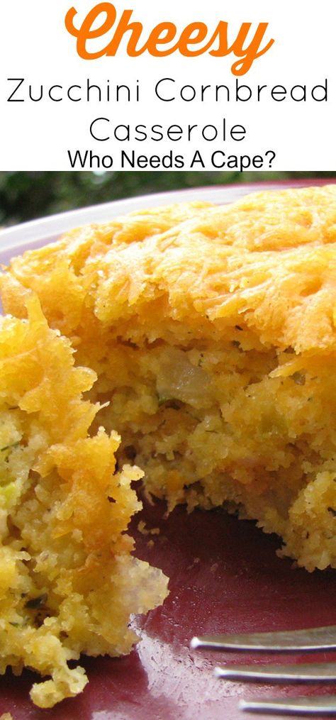 Cheesy Zucchini Cornbread Casserole ~ Great way to use your zucchini and spruce up any meal! This will be a new family favorite, trust me! Squash And Cornbread Casserole, Recipes Using Cornmeal, Veggie Cornbread, Yellow Squash Cornbread, Zucchini Cheese Casserole, Cornbread Cheese, Zucchini Cornbread Casserole, Recipes Using Zucchini, Yellow Zucchini Recipes