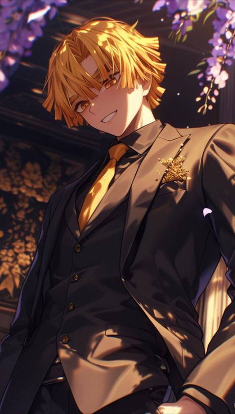 Demon Slayer In Modern Clothes, Zenitsu In A Suit, Modern Zenitsu, Demon Slayer Zenitsu Fanart, Zenitsu Pfp Aesthetic, Demon Slayer Boys, Anime Demon Slayer Zenitsu, Zenitsu Agatsuma Wallpaper, Zenitsu Fanart