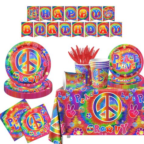 PRICES MAY VARY. 【What you can get】You will get hippie birthday party decorations tableware sets serves for 20 guests. Packing include 1pc rectangle tie dye plastic tablecloth, 20pcs 9inch tie dye paper plates, 20pcs 7inch dessert plates, 1pcs tie dye birthday banner, 40pcs peace napkins, 20 pairs of knives and forks, 20pcs cups. The complete 60s decorations party supplies provide you with a cheerful gathering experience. 【High quality】The tie dye plates and napkins are made of high-quality pape 60s Decorations Party, 60 Party Decorations, Tie Dye Party Decorations, Dye Paper, Tie Dye Birthday Party, Hippie Birthday Party, Tie Dye Birthday, 60s Party, Hippie Birthday