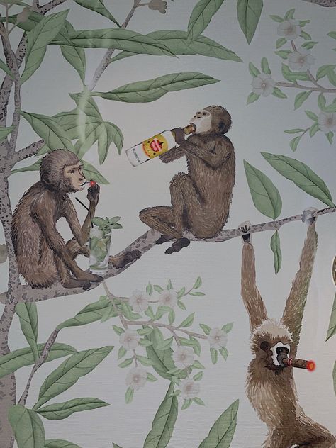 Funny Bathroom Wallpaper, Quirky Wallpaper, Franklin House, Monkey Wall, Statement Wallpaper, British Colonial Decor, Monkey Wallpaper, Vintage Frog, Bathroom Posters