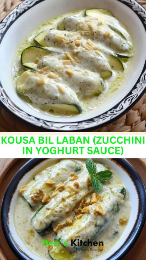 Kousa bil laban (zucchini in yoghurt sauce) – Bex’s Kitchen Yoghurt Sauce, Middle Eastern Dishes, Yogurt Sauce, Lemon Mint, Zucchini Recipes, Pine Nuts, Middle Eastern, Easy Recipes, Cilantro