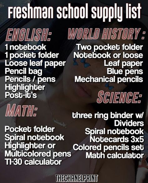 Freshman High School Supplies List, School Supplies 9th Grade, Highschool Freshman School Supplies List, Freshmen School Supply List, 9th Grade School Supplies List, Freshman School Supplies List, How To Survive Middle School, How To Survive Middle School 6th Grade, High School Supply List