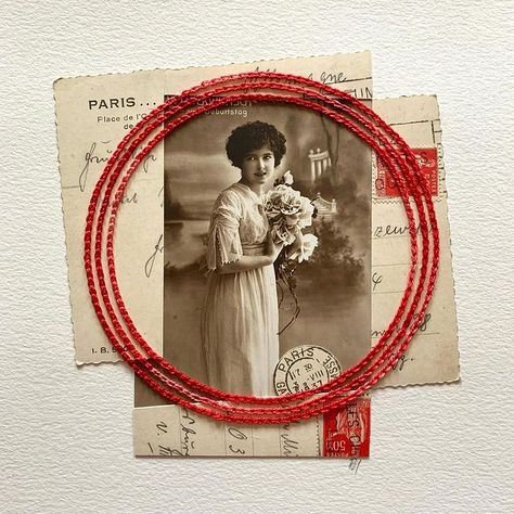 Stitching Photography, Petra Heidrich, Textile Postcards, Embroidered Postcards, Embroidery Collage, Embroidered Photography, Paper Stitching, Embroidered Photo Art, Embroidered Photographs