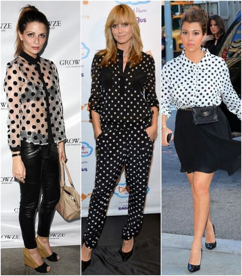 Staple of the Week: Polka Dot Button-Up Kardashian Black And White, Mischa Barton, Celebrity Trends, Polka Dot Shirt, Heidi Klum, Kourtney Kardashian, Outfits Casuales, Peplum Dress, Date Night