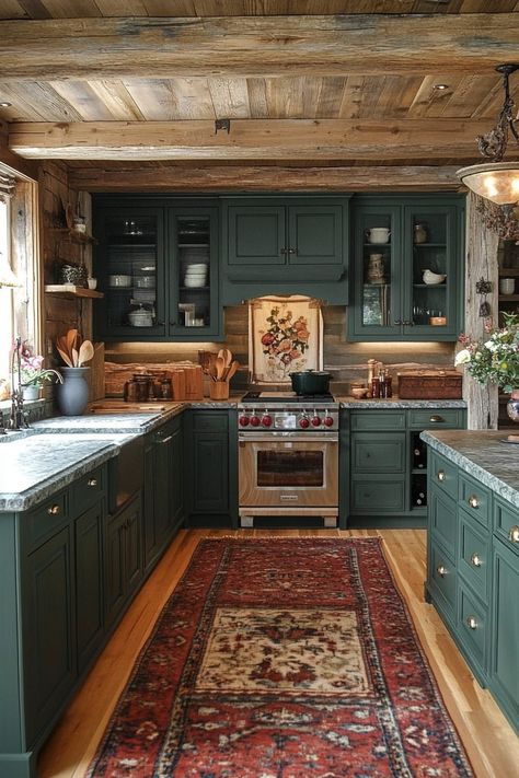 29 Kitchen Cabinet Color Ideas to Add Personality to Your Kitchen Cabinet Color Schemes, Cabin Kitchen Cabinets, Kitchen Cabinet Color Schemes, Cabinet Color Ideas, Kitchen Cabinet Color, Log Home Kitchens, Stained Kitchen Cabinets, Kitchen Cabinet Color Ideas, How To Breathe