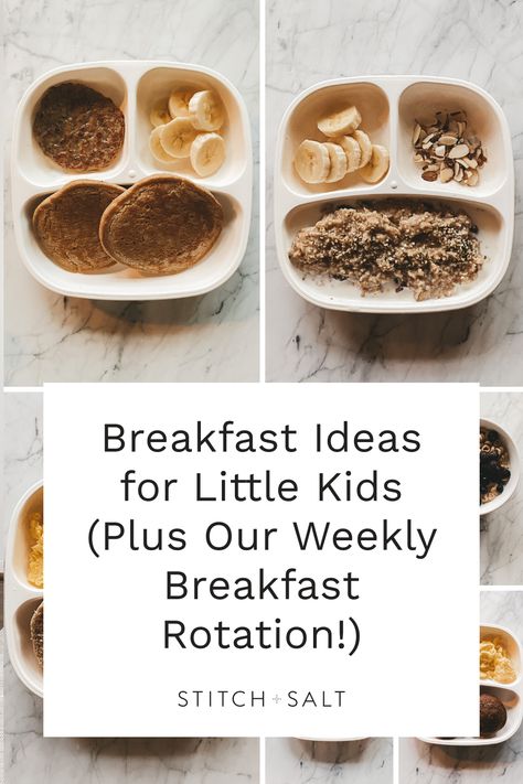 a collage graphic with different breakfast ideas for little kids Breakfast Ideas For Preschoolers, Fun Breakfast For Dinner Ideas, Kids Egg Breakfast Ideas, Preschooler Breakfast Ideas, Weekly Breakfast Menu Ideas, Kid Breakfast Ideas For School Mornings, Preschool Breakfast Ideas, Toddlers Breakfast Ideas, Healthy Kid Breakfast