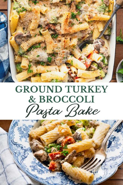 Ground Turkey Pasta Recipes, Ground Turkey Pasta, Broccoli Pasta Bake, Turkey Pasta, Turkey Casserole, Baked Veggies, Ground Italian Sausage, Broccoli Pasta, Best Casseroles