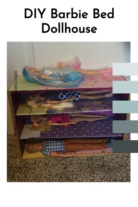 DIY Barbie Bed Dollhouse Barbie Bed Diy, Barbie Bed, Barbie Storage, Dollhouse Rooms, Doll Storage, Dollhouse Bed, Pretty Storage, Diy Barbie Furniture, Doll Bed