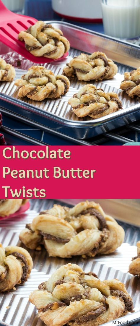 We've made a rise 'n' shine pastry that you can enjoy with your morning cup of coffee that has...well, a twist to it! Our Chocolate Peanut Butter Twists are pretty enough to serve for a special brunch, but easy enough that anyone can make 'em. Plus, they feature everyone's favorite combo of chocolate and peanut butter! Puff Pastry Peanut Butter, Peanut Butter Twists, Peanut Butter Puff Pastry, Peanut Butter Pastries, Peanut Butter Pastry, Easy Pastry, Butter Pastry, Lemon Recipe, Puff Pastry Desserts