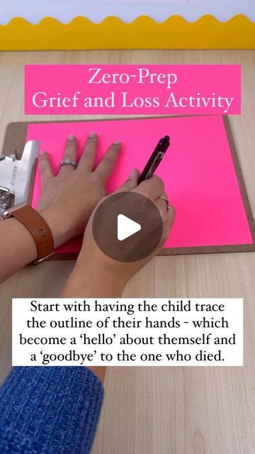 Sara, M.Ed., M.S., NCC on Instagram: "Super simple idea I learned and loved from the grief presentation Alive Hospice (an organization in Nashville) gave to my district a few months ago - Hello Goodbye Hands! It would be a great activity for the first session with kids who’ve had a loved one die. ⁣ ⁣ Sorry that my handwriting is...what it is. I tried my best!" First Session Therapy Ideas, Art Therapy Activities For Kids, Counseling Crafts, Play Therapy Activities, Theoretical Framework, Therapy Interventions, Memory Activities, Play Therapy Techniques, Therapy Techniques