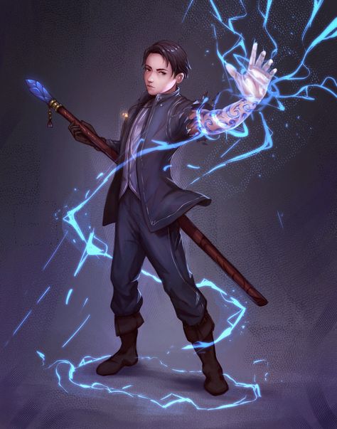 My D&D character casting his first lightning bolt :) by JavSama Fantasy Ideas, Anime Outfit, Art Characters, Fantasy Inspiration, Character Modeling, Dnd Characters, Lightning Bolt, Jujutsu Kaisen, Wizard