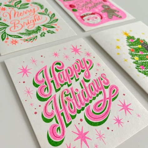 Cat Caudillo on Instagram: "Baby’s first holiday card collection ✨💕❤️ I had so much fun designing these, from sketching on my iPad to printing on the riso. It’s never too early to stock up on cards for friends and fam! Purchase these cuties this Sunday at the Albany Community Craft Fair at Albany Middle School! Come get some cotton candy and check out local artists from 11—3 @albanycraftfair Stay tuned to see when I post these on my online shop!" Christmas Cards Cute Drawing, Riso Christmas Card, Cricut Christmas Cards, Print Christmas Card, Riso Print, Artist Alley, Instagram Baby, Card Collection, Cards For Friends