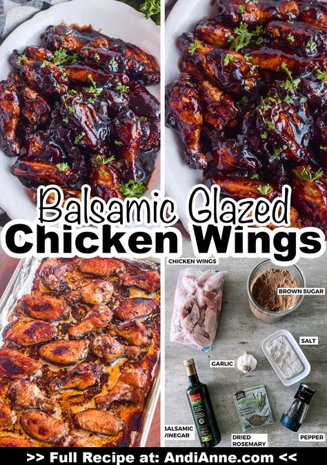 Balsamic glazed chicken wings are an incredibly delicious chicken recipe with an ooey-gooey lick-your-fingers sauce. Made with balsamic vinegar, brown sugar, and Italian seasoning, this recipe is simple and delicious. Serve with rice, quinoa, or mashed potatoes and dinner is made. Brown Sugar Chicken Wings, Turkey Delight, Birthday Dinner Recipes, Chicken Meal Ideas, Easy Chicken Wing Recipes, Balsamic Glaze Recipes, Glazed Chicken Wings, Balsamic Glazed Chicken, Instapot Meals