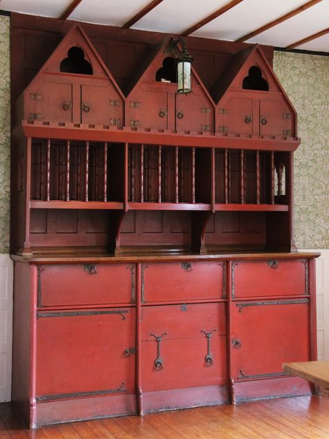 Gallery of AD Classics: Red House / William Morris and Philip Webb - 9 Red House Interior, Cabinet In Dining Room, Wightwick Manor, Kelmscott Manor, Dining Room Cabinet, William Morris Art, Aesthetic Movement, Red House, Arched Windows