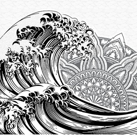 Wave Mandala Mandala Waves Tattoo, Sea Mandala Tattoo, Mandala Sea Tattoo, Water Mandala Tattoo, Wave Mandala Tattoo, Ocean Mandala Tattoo, Wave Mandala, Sea Mandala, Ocean Mandala