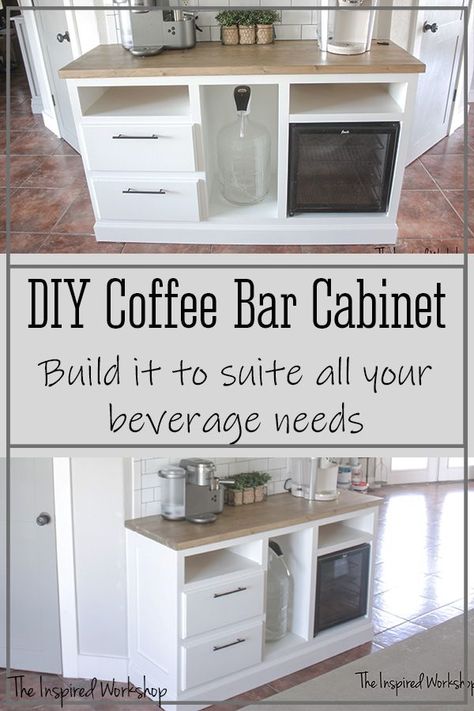 Coffee Bar With Butcher Block, 5 Gallon Water Jug Ideas Diy Holder, Coffee Bar Under Window, Diy Beverage Station With Fridge, 5 Gallon Water Jug Ideas Diy, Diy Coffee Bar Cabinet, Kitchens Decor, Coffee/wine Bar, Diy Coffee Station