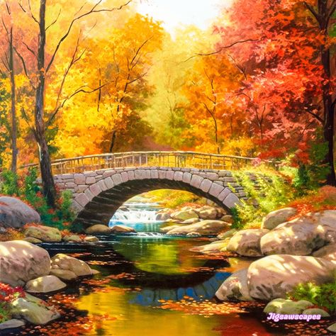 Beautiful Paintings Of Nature, Oil Pastel Landscape, 숲 사진, Bridge Painting, Watercolor Art Landscape, Waterfall Paintings, Pastel Landscape, Landscape Paintings Acrylic, Landscape Art Painting