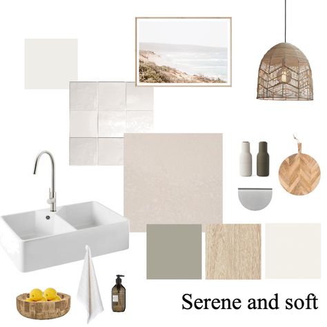 Natural Kitchen Mood Board, Caravan Interior Colour Schemes, Adamina Caesarstone Kitchen, Natural Color Mood Board, Adamina Caesarstone, Kitchen Mood Board Modern, Sage Green And Oak Kitchen, Moodboard Kitchen Colour Palettes, Kitchen Schemes Ideas