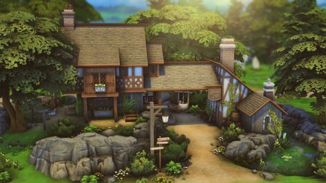 Sims 4 Eco House, Sims 4 Medieval, Medieval Blacksmith, Blacksmith Workshop, Sims Medieval, Medieval House, Medieval Houses, Sims 4 Build, Eco House