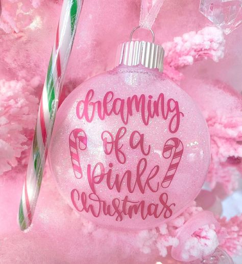 Diy Pink Christmas Decor, Pink Christmas Ornaments Diy, Diy Pink Ornaments, Diy Pink Christmas Decorations, Pink Christmas Decorations Diy, Merry Pinkmas, Barbie Christmas Tree, Grinch Decor, Sugarplum Fairy