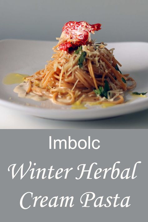 Imbolc Winter Herbal Cream Pasta Pagan Meals, Imbolc Recipes Meals, Imbolc Recipes, Imbolc Ideas, Pasta With White Wine, Catering Inspiration, Edible Recipes, Pagan Holidays, Kitchen Witch Recipes