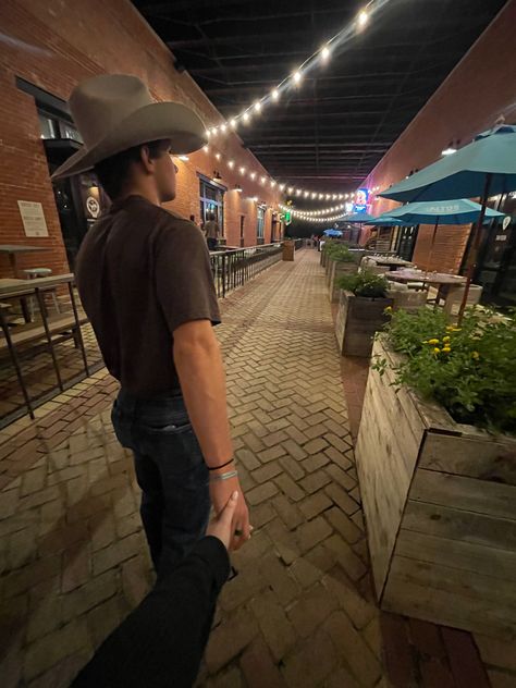 #relationship #boyfriend #cowboy #downtown #couplegoals #holdinghands #couple Cowboy Bf Aesthetic, Holdinghands Couple, Cowboy Boyfriend, Man Back, Girl Couple, Hand Holding, Country Boys, City Girl, Couple Aesthetic