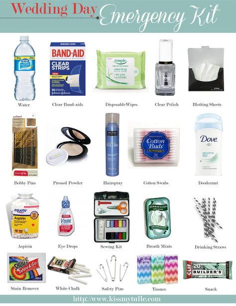 Wedding Day Emergency Kit Survival Checklist, Wedding Day Emergency Kit, Bride Emergency Kit, Wedding Survival Kits, Diy First Aid Kit, Wedding Emergency Kit, Wedding Day Checklist, Wedding Day Tips, Wedding Checklist